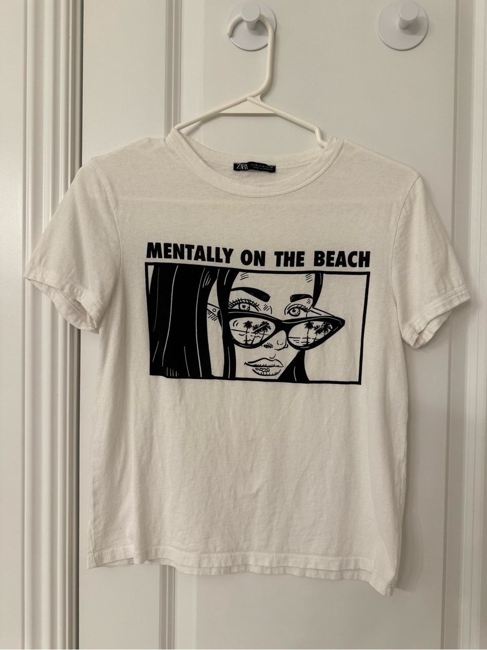 Zara White Graphic Tee with Black Comic Print